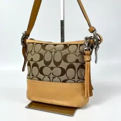 美品 コーチ ワンショルダーバッグ 肩掛け ミニポーチ シグネチャー キャンバス