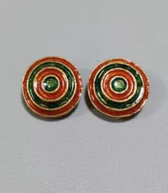 N.114 レトロ　ヴィンテージ　オレンジ グリーン　ゴールド イヤリング