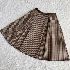 美品 FOXEY NEW YORK フレアスカート 膝丈 チェック ブラウン40