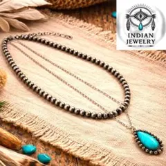 ネックレス ペンダント 2連 重ね付け ターコイズ インディアン ナバホパール