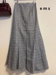 処分価格e m s グレンチェック柄前スリットマーメイドスカートF グレー