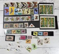 海外切手　蝶　昆虫　まとめ　未使用・使用済みミックス