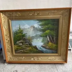 油彩画 風景画 茅葺き屋根 K.Fujita作 日本の原風景 - メルカリ