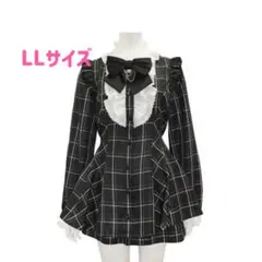 LLサイズレディース ブラックチェック セットアップ リボン フリル量産型地雷系