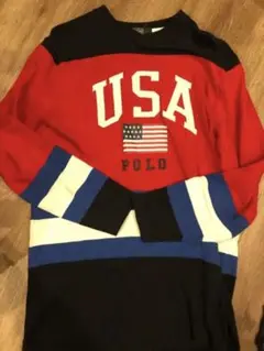 ラルフローレンロングTシャツ星条旗ヴィンテージアメリカンカジトリコロールカラー