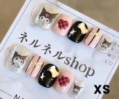 1530:シルバーグリッターとピンクブラックにキャラクター☆XSサイズ