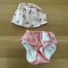 【お値下げ】フリル付き花柄水着と帽子セット　80cm