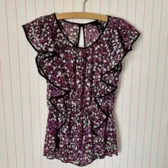 H&M フリル花柄半袖ブラウス EUR 38