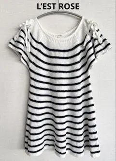 L’EST ROSE レストローズ　ボーダー ニット トップス　レースアップ