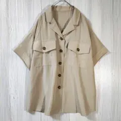 イング オーバーサイズ 半袖 シャツ M ベージュ サファリ とろみ ゆるだぼ