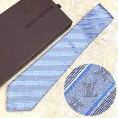新品箱付き✨ルイヴィトン　モノグラム　ストライプ　水色　光沢感　大剣8㎝ 結婚式