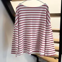 【週末SALE】レディース ボーダー 長袖 カットソー レッド Mサイズ