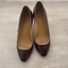 CHEMBUR ワインレッド オープントゥ ハイヒール 37