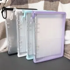 ダイソー　6リングファイル　4点セット　ブラック&ホワイト&ブルー&パープル