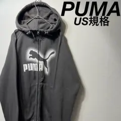 【US規格】希少 PUMA 胸ロゴ プリント ジップパーカー グレー M