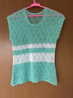 最終価格 ハンドメイド 透け感 レース編み かぎ針編み ノースリーブ トップス