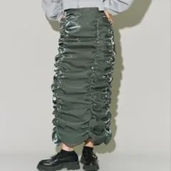 新品未使用　箔オーガンジーギャザーナロースカート　カーキ　terrace