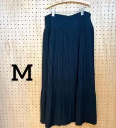 ニット ロングプリーツスカート ブラック M ウエストゴム 楽ちん