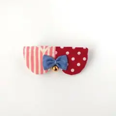 ネコ(＆小型犬)の首輪 ストライプと赤いドットの丸襟