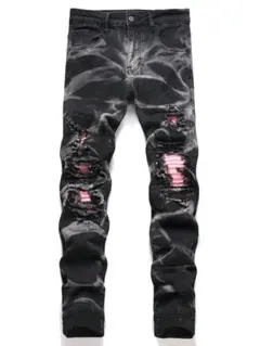 ダメージスキニーデニム UKドリル バイカーUK drip スリムフィット
