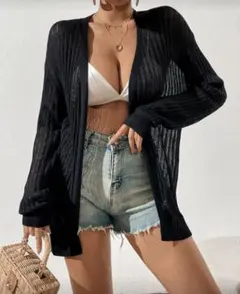 新品未使用　SHEIN カーディガン　黒　ブラック　透け　編み　長袖　薄手