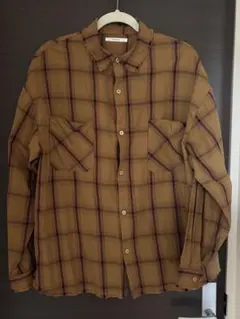 DISCOATブラウン チェック柄 長袖シャツ サイズF