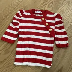 ZARA 赤と白のストライプ パフスリーブ　半袖ニット