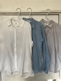 ユニクロ　プレミアムリネンシャツ　長袖　3点セット（ホワイト・ブルー・グレー）