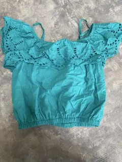 ターコイズ フリル付き　レース オフショル　半袖トップス　セシルマクビー