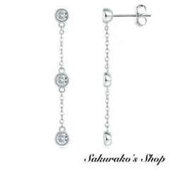 新品　モアサナイト　チェーンピアス　揺れる3連ベゼル　ダイヤモンド