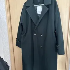 ダークグリーン ダブルブレスト ロングコート
