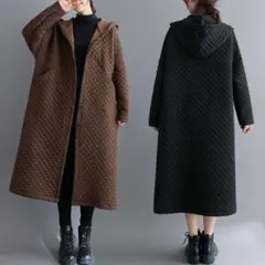 超人気商品 ゆったり レトロ フード付き 無地 ロングコート ボタン エレガント