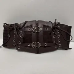ゴスロリ　コルセットベルト　太ベルト　地雷系　ブラウン　レースアップ