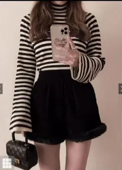 グレイル ボーダー柄フレアスリーブリブニットトップス[k9086b]