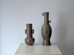 ジャパン ビンテージ 備前焼 陶器 オブジェ フラワーベース 一輪挿 セット