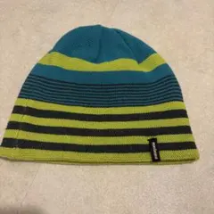 patagonia ニット帽 青緑黒ストライプ