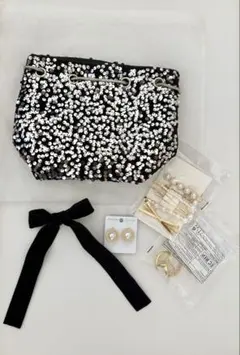 結婚式 パーティバッグ ヘアアクセサリー イヤリング セット お呼ばれ