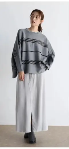 CLOVE グレー　ジャガードドルマンニット