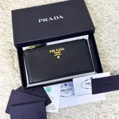 IC内蔵【未使用級】プラダ フラグメントケース メタルロゴ サフィアーノ 黒