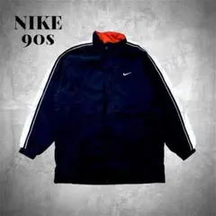 90s NIKE ナイロンジャケット L オレンジ ロゴ 刺繡