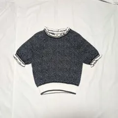 【EURO VINTAGE】80s~イタリア製ドット柄フリルリブ付き半袖トップスのサムネイル
