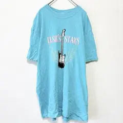 コンフォートカラーズ【L】プリントTシャツ ギター ブルー 半袖 ロック 水色のサムネイル