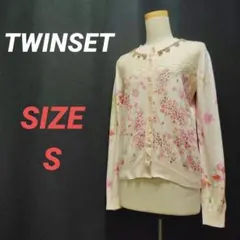 TWINSET　ツインセット　花柄カーディガン　レース　ビジュー　ピンク　S