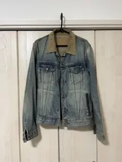 purple&yellow ブルーデニムジャケット コーデュロイ襟付き