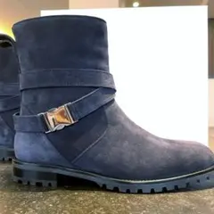 試着のみ　マノロブラニク　ショートブーツ　バイカーブーツ　スエード　ネイビー