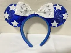 【美品】カチューシャ耳　星柄　スパンコール　青