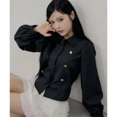 ナポレオン風シャツ　ナイスクラップ　長袖ブラウス ブラック