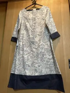 最終お値引！新白大島　ハンドメイド　正絹リボン付きリメイク　長袖ワンピースS〜M