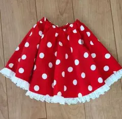 ハンドメイド　ミニーちゃん風　フレアースカート赤い水玉のスカート