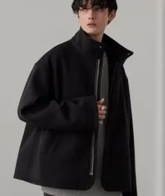 MUJI Labo 紳士 コットンミラノリブ襟付きジップカーディガン 黒 L